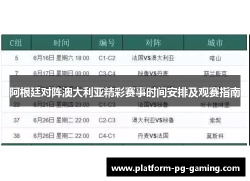 阿根廷对阵澳大利亚精彩赛事时间安排及观赛指南